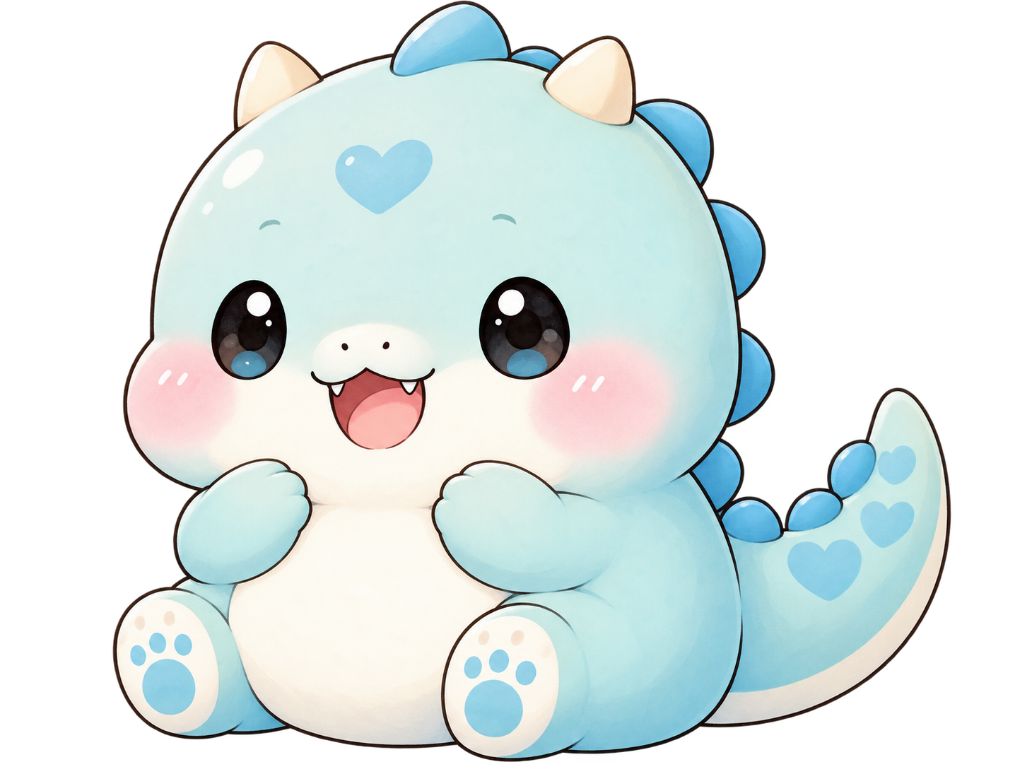 うれしそうに座る水色の、もっちょろごん